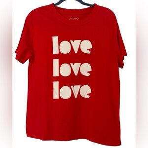 Z Supply LOVE Red Graphic Short Sleeve Tee New 100% Cotton